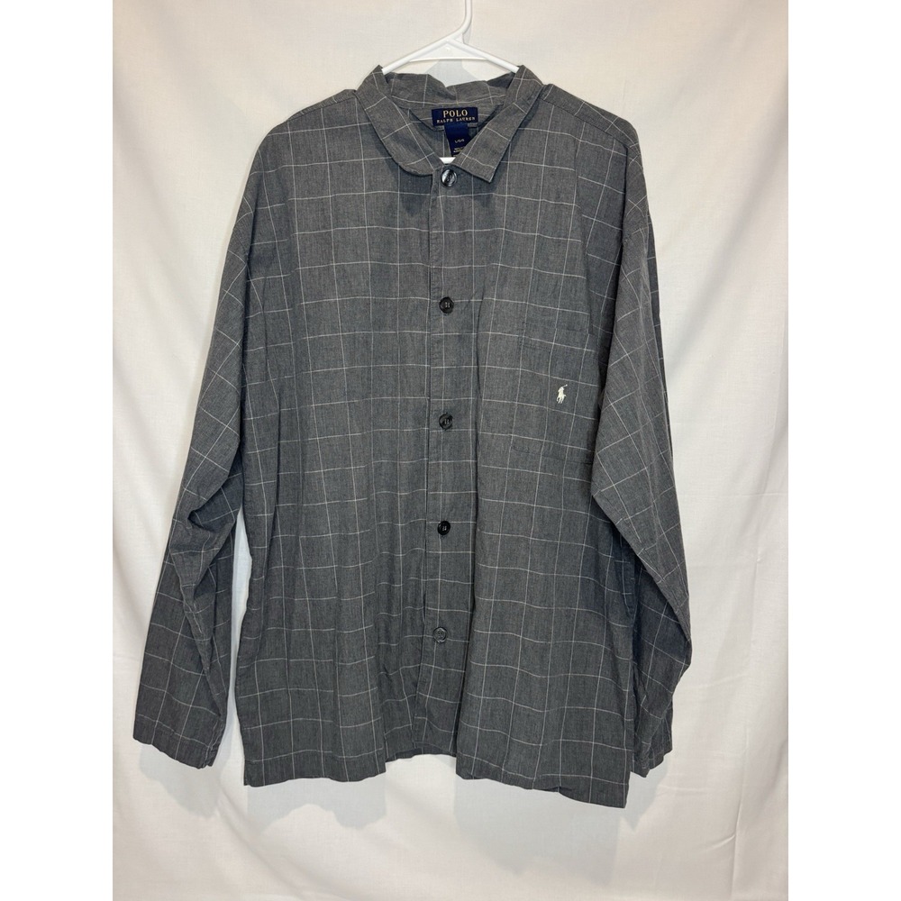 Polo Ralph Lauren Men's Large Gray Windowpane Plaid Button Up Shirt Cotton